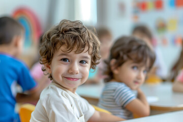 Obraz premium Photography of children portrait from Lebanon in a preschool or kindergarten class. 