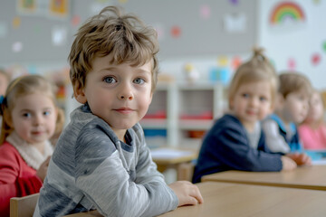 Obraz premium Photography of children portrait from Switzerland in a preschool or kindergarten class. 