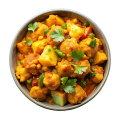 top view of indian food Aloo Gobi isolated on a transparent white background 