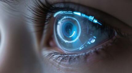 Futuristic Cyborg Eye with Digital Implant and Illuminated Iris