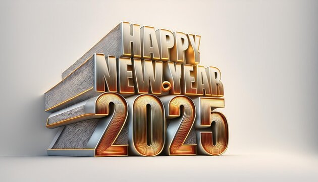 Happy New Year 2025 matel made 3d text on floor on white background "ai generated"