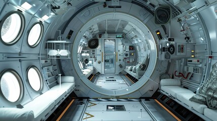 Futuristic Spaceship Cockpit with Technological Controls and Displays