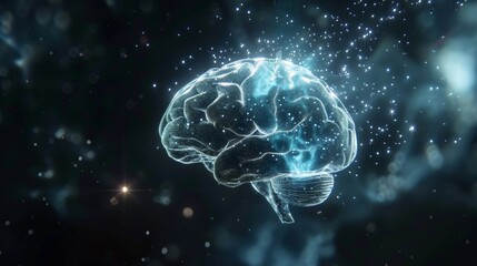 Glowing Brain Concept of Futuristic Technology and Innovation in the Cosmos