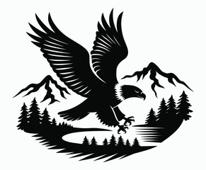 Obraz premium Bald eagle silhouette EPS vector isolated illustration and icon template on a white background