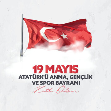 19 Mayıs Atat&uuml;rk'&uuml; Anma, Gen&ccedil;lik ve Spor Bayramı kutlama tasarımları. Translation: 19 May Commemoration of Atat&uuml;rk, Youth and Sports Day celebration designs.