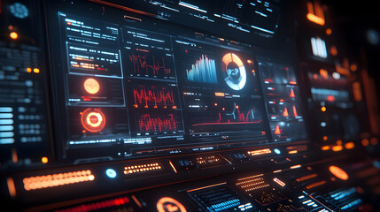 Fototapeta premium High-tech digital interface with data visualization and glowing charts