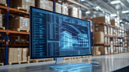 Innovative computerized warehouse management software for real-time parcel delivery monitoring. computer screen