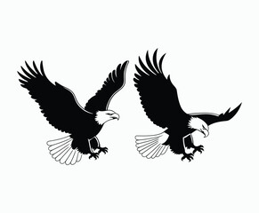 Obraz premium Bald eagle silhouette EPS vector isolated illustration and icon template on a white background