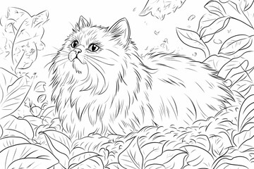  Adorable cat coloring page for children, perfect for creative stock illustrations.