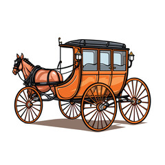 Vintage Horse-Drawn Vehicle Line Vector Illustration in Cartoon Style