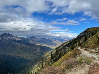 Expansive Mountain Valley View from Hiking Trail in Glacier National Park