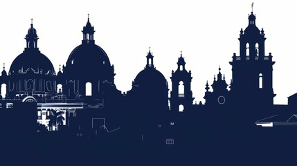 Silhouette of historic Cartagena skyline highlighting colonial architecture against a white background