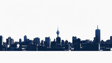 Naklejka premium Johannesburg cityscape silhouette skyline with tall buildings and communication tower against a clear sky