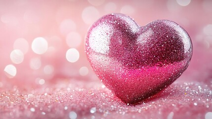 Fototapeta premium A sparkling pink heart on a soft, pastel background, perfect for themes of love, romance, and celebrations.