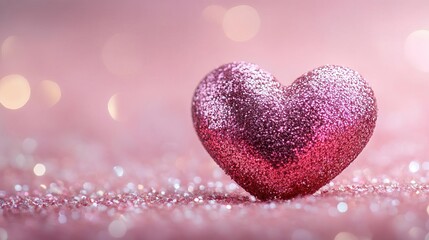 Obraz premium A sparkling pink heart sits on a glittery surface, perfect for romantic themes or celebrations.