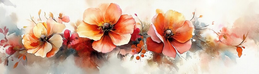 Fototapeta premium Beautiful watercolor flowers in soft orange hues, perfect for adding a touch of elegance to any design or decor.
