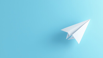 A white paper airplane against a blue background, in a minimalist style