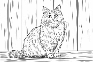  Adorable cat coloring page for children, perfect for creative stock illustrations.