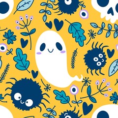Halloween ghost seamless cartoon pattern for wrapping paper and fabrics