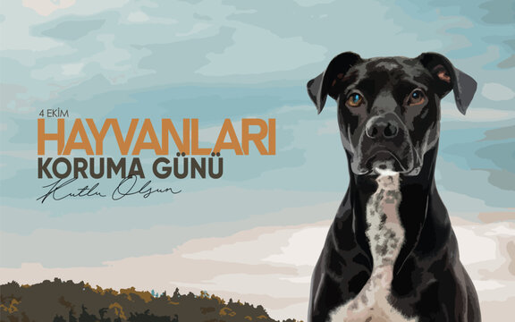 4 Ekim, hayvanları koruma g&uuml;n&uuml; tasarımı. Translation: October 4th, animal protection day design.