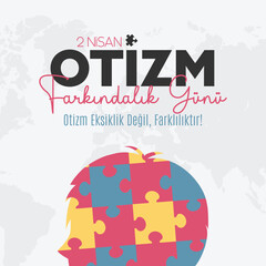 Otizm Farkındalık Günü tasarımları, 2 Nisan. Otizm Eksiklik Değil, Farklılıktır. Autism Awareness Day designs, April 2. Autism is not a deficiency, it is a difference