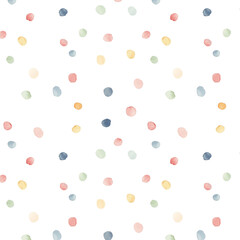 Seamless pastel polka dots pattern. Hand-drawn circles on white background. Abstract Random points ornament.