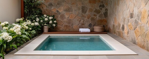 Private spa garden with a heated plunge pool, surrounded by delicate lanterns