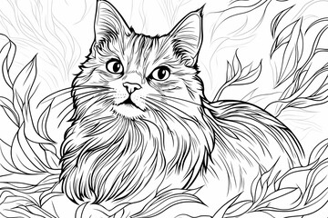  Adorable cat coloring page for children, perfect for creative stock illustrations.