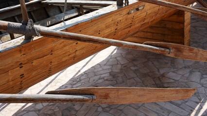 Wooden rowing boat, Arabic-style surroundings, Dubai reconstruction of the old city