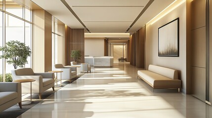 A luxury private hospital lobby designed with opulent decor and comfortable seating areas, offering a serene environment for patients and their families.