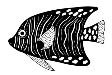 Emperor angelfish isolated on white. Hand-drawn vector illustration