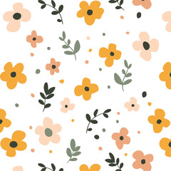 Floral abstract seamless pattern. Vector design for different surfases. Vintage 70s style flower background illustration