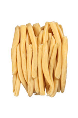 Classic Italian raw Fusilli pasta seen from above on neutral background