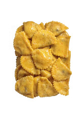 Raw mezzaluna with Brie and Apricot cheese filling