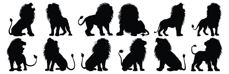 Lion silhouette set vector design big pack of animal illustration and icon