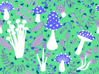 Cartoon autumn harvest seamless Halloween mushrooms pattern