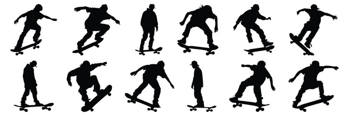 Skateboard silhouette set vector design big pack of sport illustration and icon