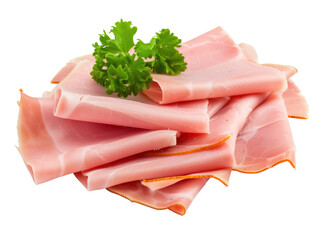 A pile of ham with a bunch of parsley on top