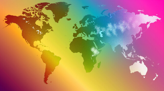 World map with rainbow colors, pride concept