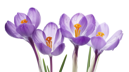 Four purple flowers with orange centers