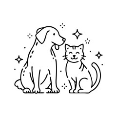 Obraz premium Dog and cat icon, minimalist style, pet friendship symbol, black outline, copy space