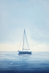 Fototapeta premium A lone sailboat depicted with just a few simple lines and shapes floating on a calm ocean