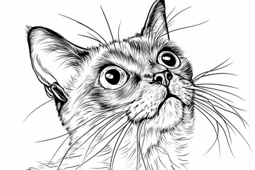 Adorable cat coloring page for children, perfect for creative stock illustrations.