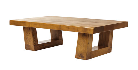 A wooden table with a triangular shape and a brown color