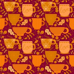 Christmas cups seamless mugs pattern for fabrics and linens and new year