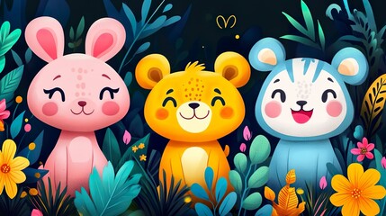 Cute cartoon animal with playful patterns for kids elements colorful background
