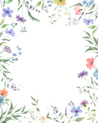 Watercolor floral frame. Hand drawn illustration isolated on white background. Vector EPS.