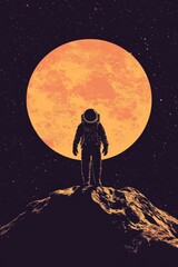 the Silhouette of an Astronaut walking into the landscape of a foreign planet