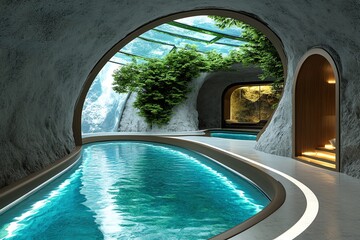 Obraz premium Futuristic subterranean living quarters, with sleek designs, advanced technology, and crystal-clear skylights peeking through the earth