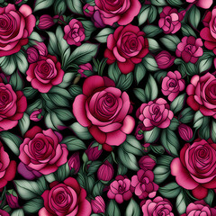 Seamless floral pattern, Illustration of flowers, stumpwork embroidery style